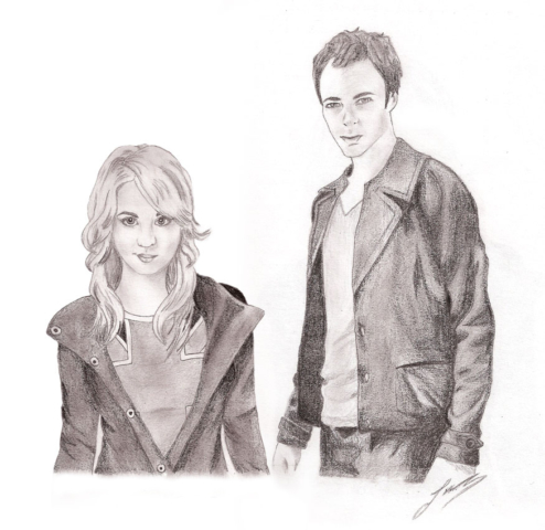 Big Bang Theory Sheldon and Penny pencil drawing. 2010.